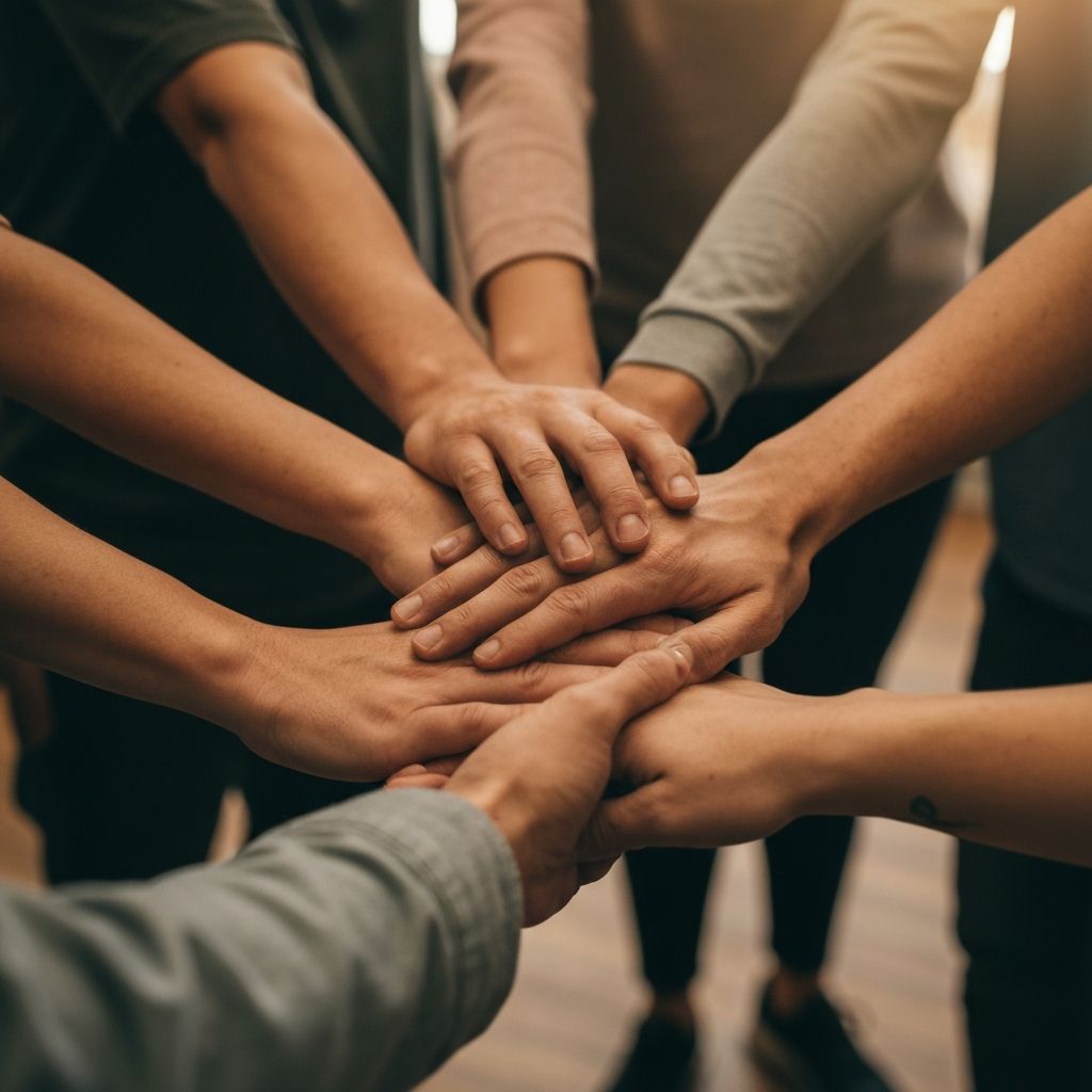 Community members connecting at a warm, supportive gathering